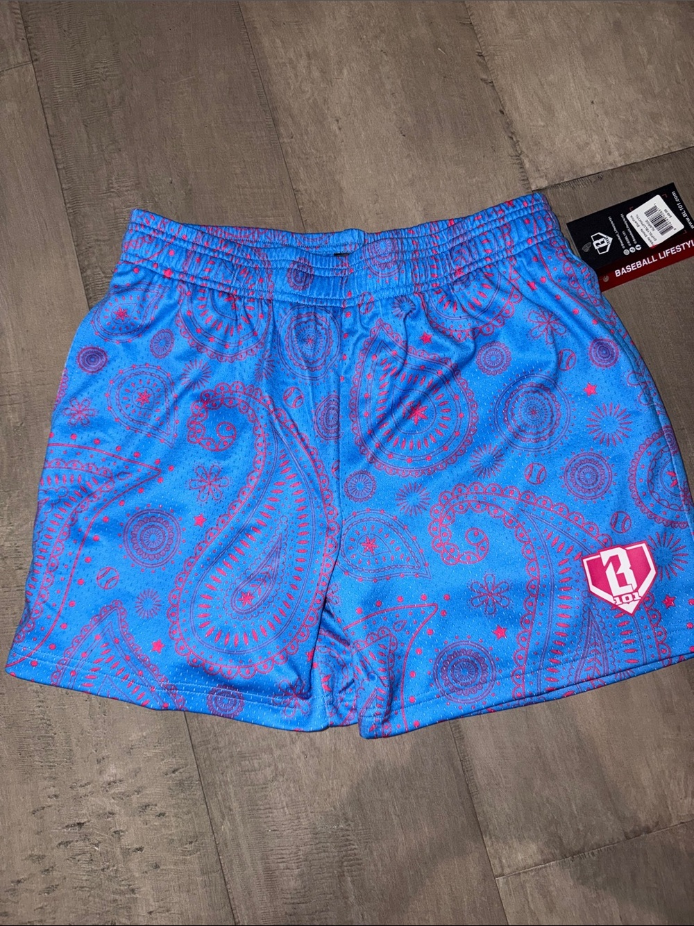 Baseball Lifestyle 101 Blue & Pink Paisley Youth XL Athletic Shorts
